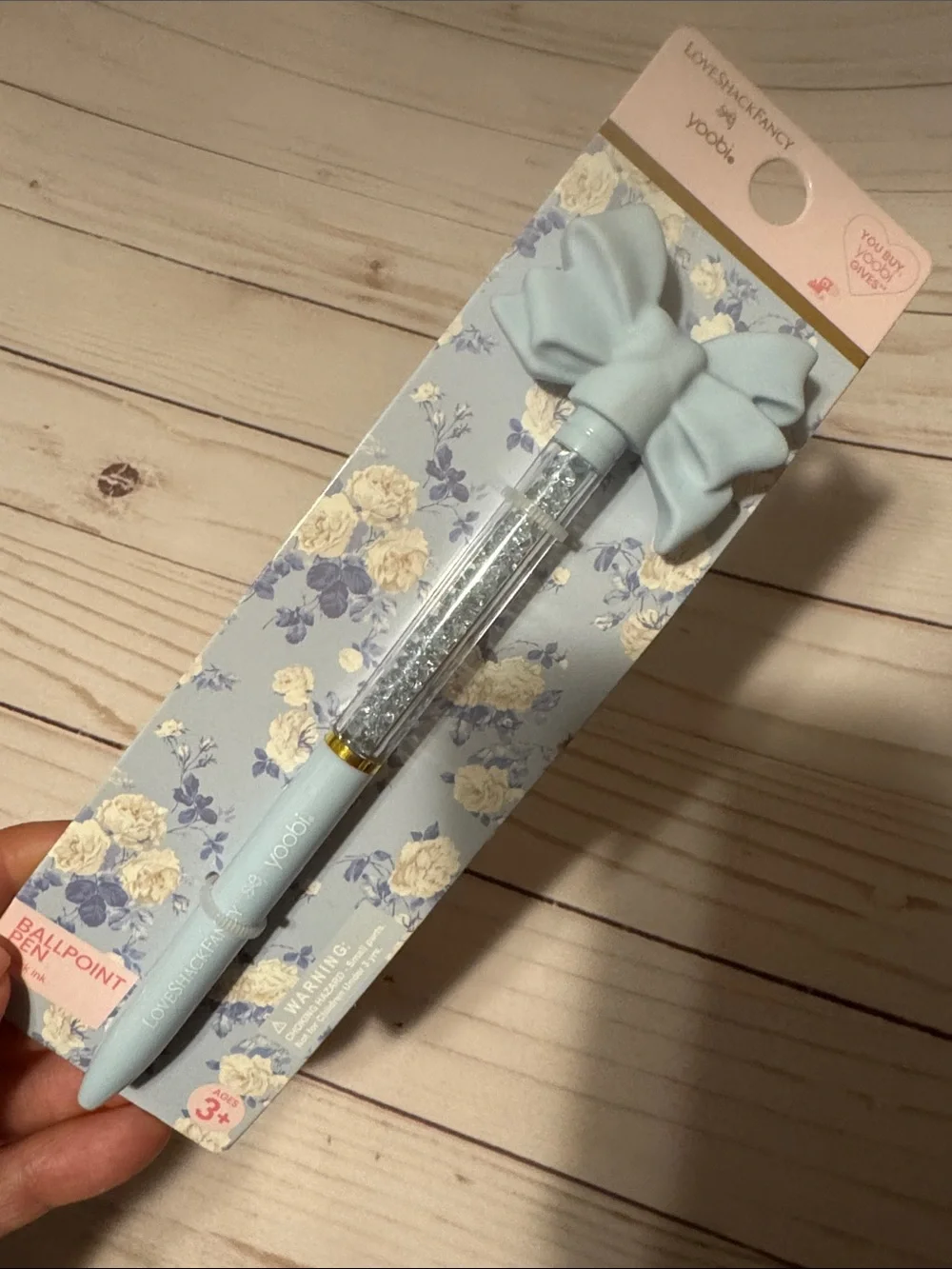 Love shack fancy x yoobi blue Bow Top and Blue Glitter Ballpoint Pen